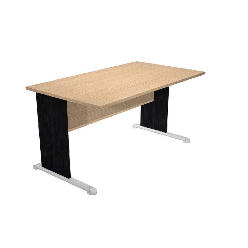 BUREAU DROIT PRONTO TENDANCE - L.140 X P.80 CM - PLATEAU CHENE - PIEDS L NOIRS