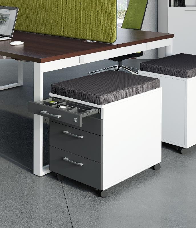 Caisson mobile avec coussin - MDD - Blanc, Jaune_0