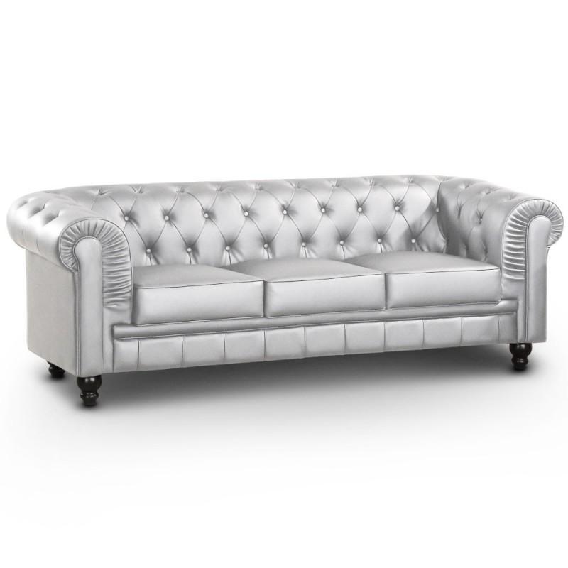 CANAPÉ 3 PLACES CHESTERFIELD 207CM ARGENT - PARIS PRIX_0