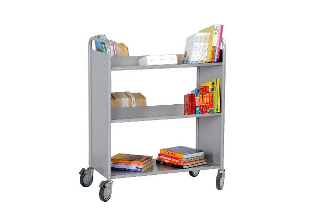 CHARIOT À LIVRES DOUBLE FACE, 4 BACS CD/DVD COLORIS GRIS ALU RAL 9006 - MANUTAN COLLECTIVITÉS