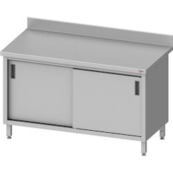 Cleiton® - Table adossée en acier inoxydable avec portes coulissantes 1400x600x850 mm | Table de travail en acier avec plastron de 10 cm_0