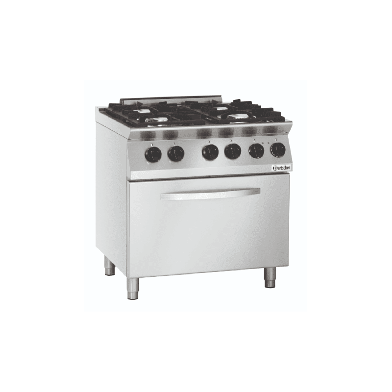 Cuisinière inox à gaz 4 feux sur four électrique GN 2/1, GAZ & 400 V_0