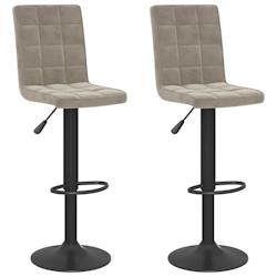 Décoshop26 - Lot de 2 tabourets de bar chaises hautes avec dossier en velours gris clair coutures carrées et acier noir DEC029692 - gris 3000257505980_0
