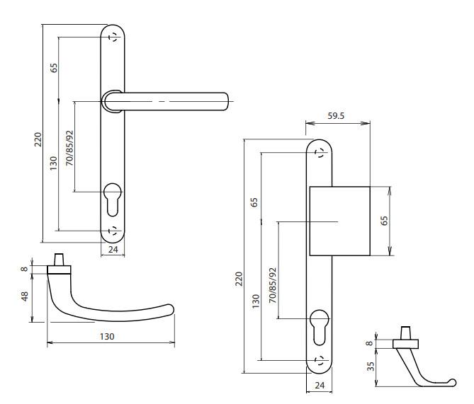 ENSEMBLE SUR PLAQUES + BÉQUILLE CARRÉ 7MM ENTRAXE 70MM MOIR RAL 9005 - SOFI - 5112210005