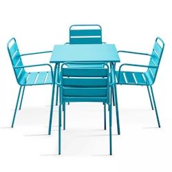 Oviala Business Ensemble table de terrasse carrée et 4 fauteuils acier bleu - Oviala - bleu acier 104809_0
