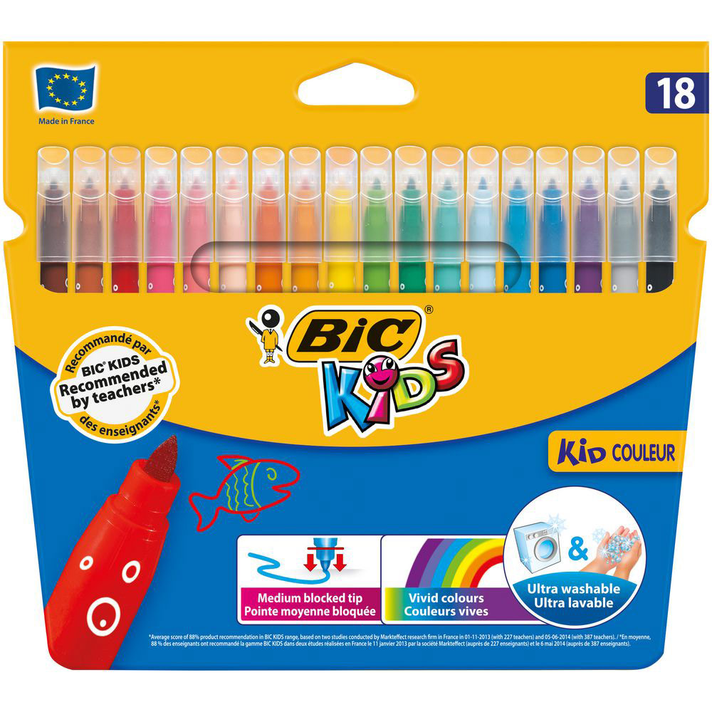 ETUI DE 18 FEUTRES DE COLORIAGE BIC KIDS COULEUR - POINTE MOYENNE - COLORIS ASSORTIS