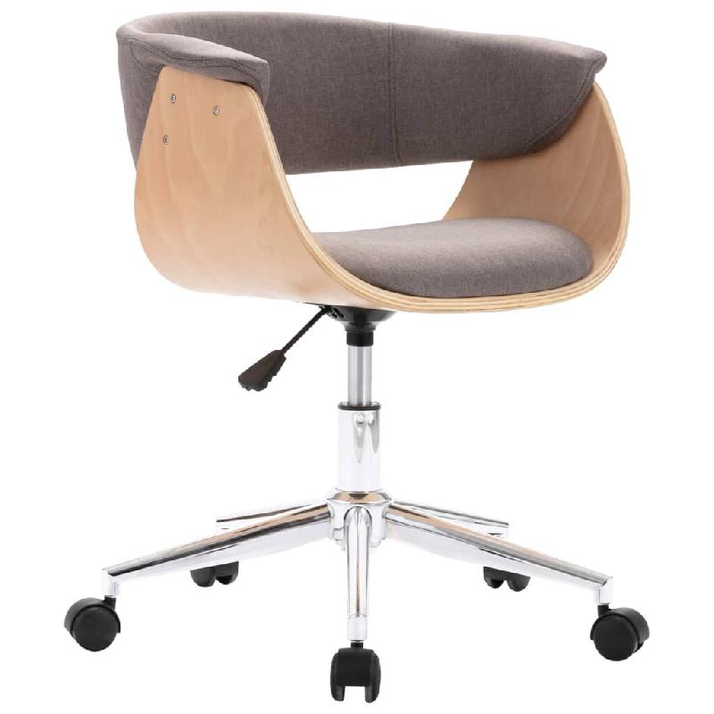 Helloshop26 - Chaise fauteuil siège pivotante de bureau informatique étude bois courbé et tissu taupe 02_0024177 - métal 3000214725390_0