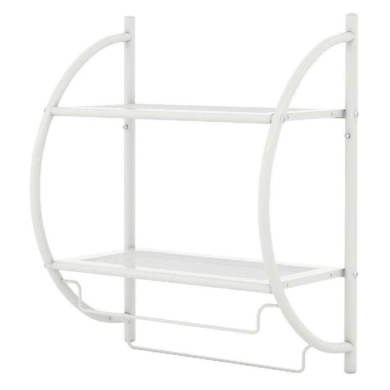 Helloshop26 - Étagère murale pour salle de bain 45 x 25,5 x 55 cm avec 2 tablettes et 2 barres porte-serviettes en fer chromé blanc - blanc 3000227_0