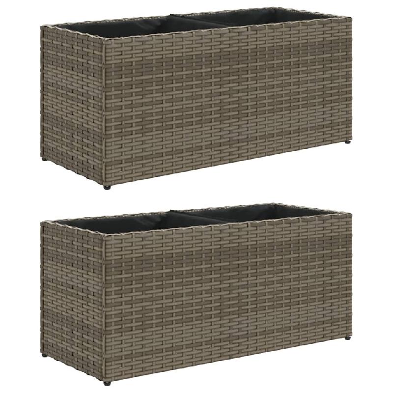 Helloshop26 - Jardinière bac lit surélevé plantes fleurs jardin terrasses avec 2 pots lot de 2 72 x 30 x 32 cm résine tressée gris 02_0038852 - 3_0