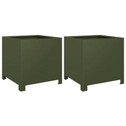Helloshop26 - Jardinière bac lit surélevé plantes fleurs jardin terrasses lot de 2 olive 40 x 40 x 40 cm acier vert 02_0039082 - 3000218050078_0