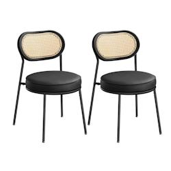 Helloshop26 - Lot de 2 chaise de cuisine  dossier en polyrattan similicuir rembourrée pour la cuisine et le salon noir 12_0006187 - 3000223440871_0