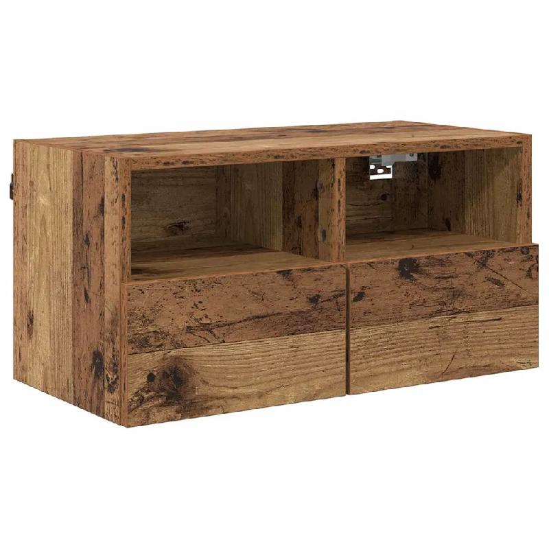 Helloshop26 - Meuble TV mural design moderne rangement pratique 60 x 30 x 30 cm en bois d'ingénierie bois ancien 02_0052784 - Bois massif 30002375902_0