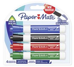 MARQUEUR PAPER MATE EFFACABLE TABLEAU BLANC POINTE          BISEAUTEE COLORIS ASSORTIS    STANDARD BLISTER 4 UNITES - LOT DE 4