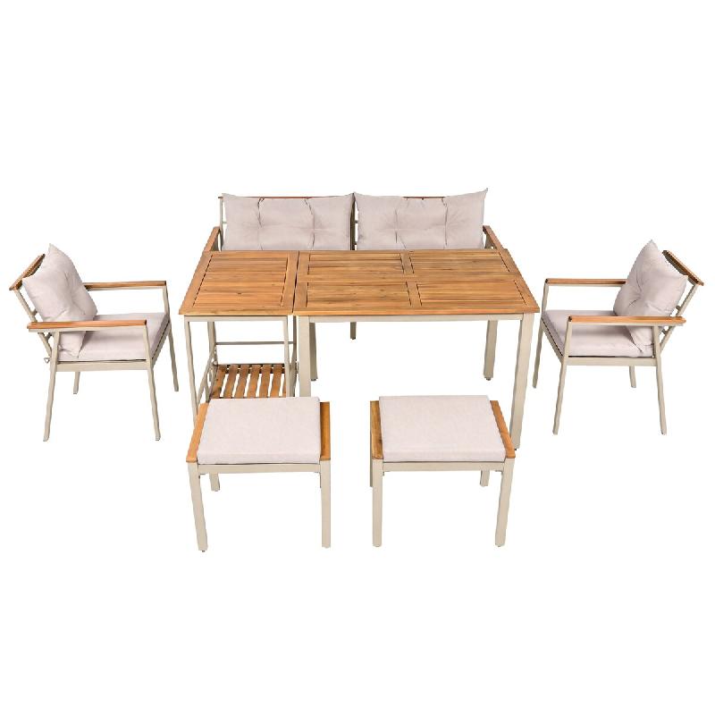 Merax ensemble repas de jardin, 6–7 personnes, bois d'acacia, beige - beige multi-matériau OT96901A_0
