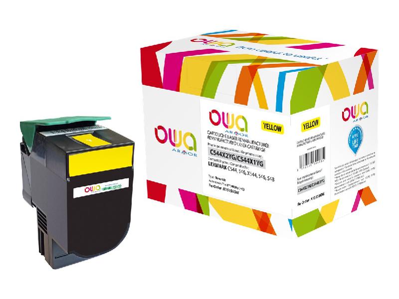 TONER REMANUFACTURÉ OWA - HAUTE CAPACITÉ - JAUNE - POUR LEXMARK C544X2YG, C544X1YG