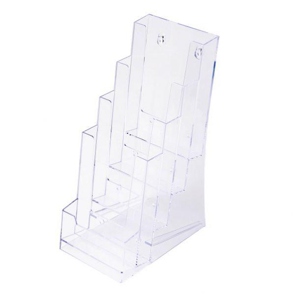 Porte-Brochures Acrylique 5 Cases - Support Pour Dépliants A4 1/3 - Transparent, Stable - Bureau, Réception, Restaurant