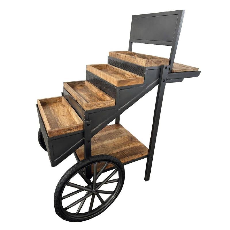 Présentoir chariot 4 marches Road to Vintage plateaux bois 110x69x125 cm_0