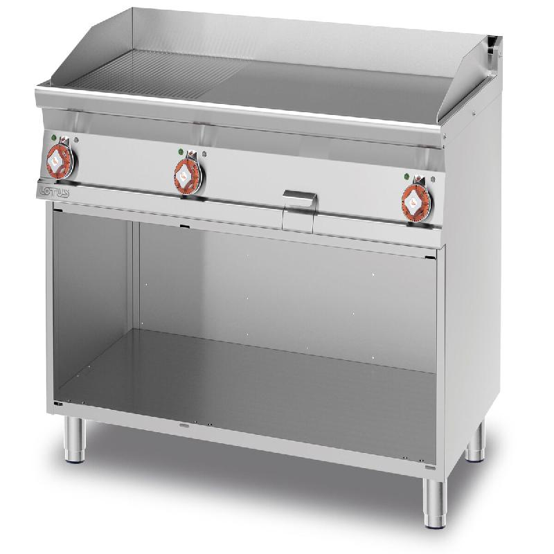 Redcook Fry-top électrique 1/3 rainuré 2/3 lisse, 3 zones de cuisson sur meuble ouvert, inox, 120x70,5x90 cm, modèle FTLR-712ET3 - 1904_0