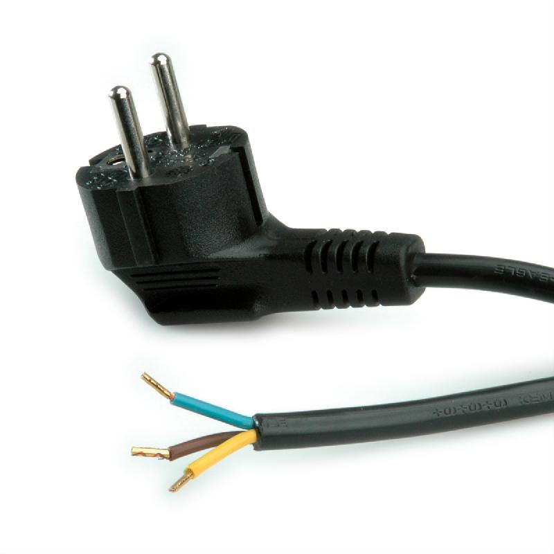 ROLINE AC230V Cordon d'alimentation secteur 2P+T - dénudé avec cosses, noir, 3 m_0