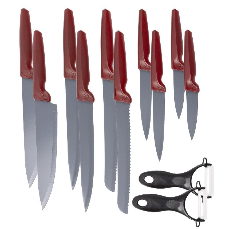 San Ignacio - Jeu de 10 couteaux avec 2 éplucheurs en acier inoxydable - Maple - rouge inox PK10181_0