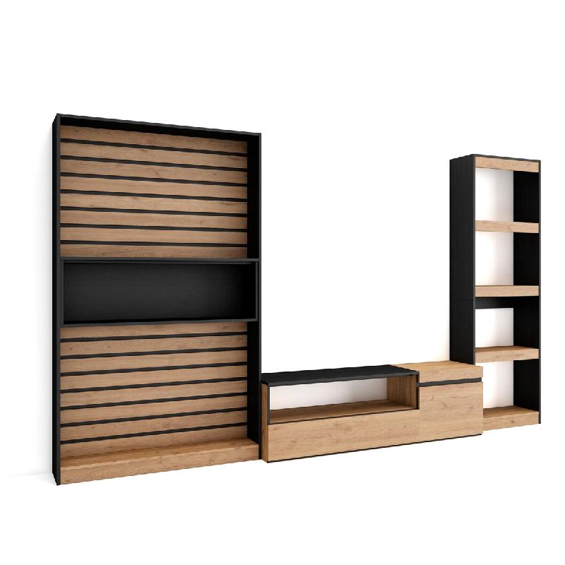 SKRAUT HOME Ensemble Meuble TV, 320x186x35cm, Salon Complet, Chêne et noir - beige Bois manufacturé 91_13_0