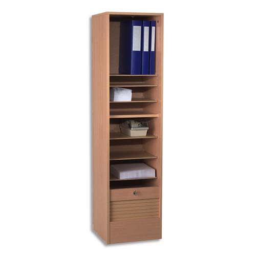 Simmob - Classeur à rideaux hêtre - 1 colonne, 7 tablettes, 1 support DS - Dimensions : L41 x H140 x P44 cm_0