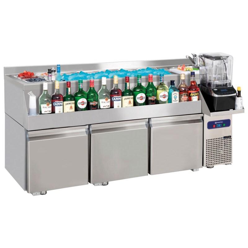 Station bar cocktail réfrigérée à 3 tiroirs avec vasque et bac à glace avec fauxfond 1600x600 mm - VIRTUS - 0615402909754_0