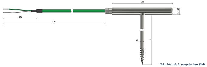 Thermocouple à piquer Poignée en T avec pointe filetée - TP51 - inox 316L - types K, N, J, T, E, R, S, B_0