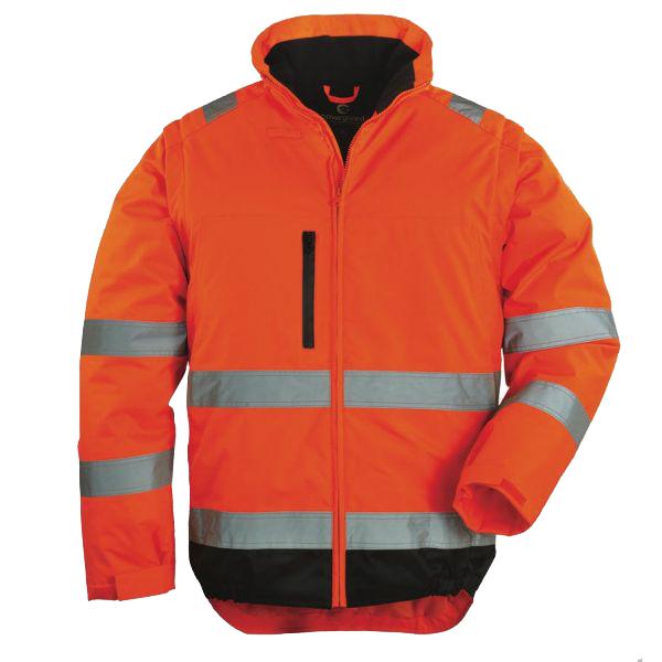 Veste de travail haute visibilité 2 en 1 HI-WAY avec manches amovibles, capuche dissimulée et protection thermique - Orange fluo/noir - Taille 3XL - Coverguard - 769239_0