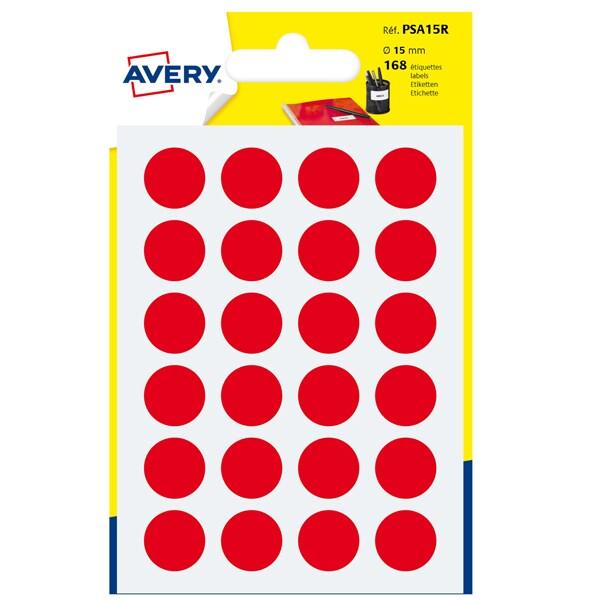 AVERY Lot de 10 Etui de 168 pastilles adhésives, diamètre 15 mm, coloris rouge (7 feuilles / cdt) - PSA15R_0