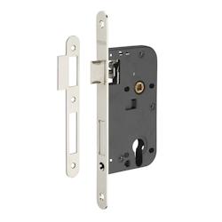 Boitier de serrure encastrable à cylindre pour porte d'entrée, axe 50mm, bouts ronds, têtière laiton poli nickelé - THIRARD - doré 3150260192162_0