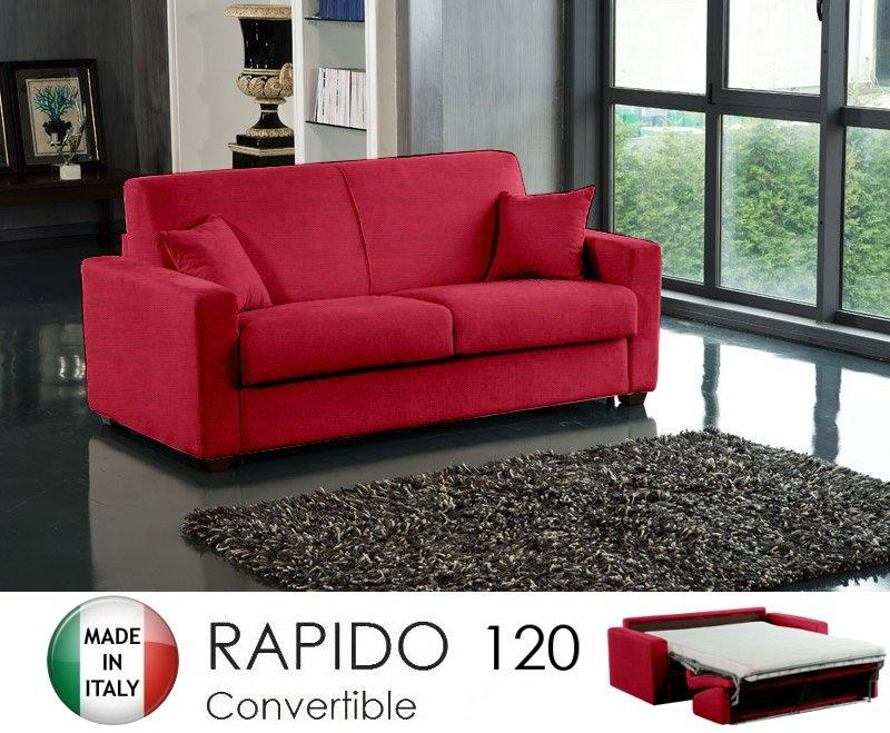 Canapé convertible express 2-3 places Dreamer en tweed rouge - Lit 120x197 cm avec matelas 16 cm Excellence literie_0