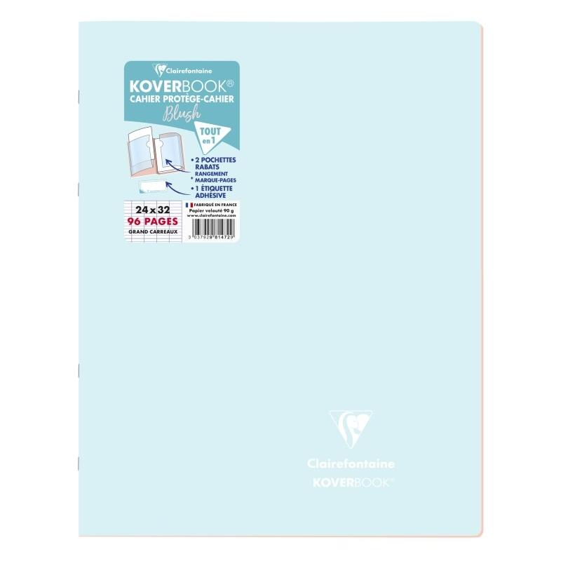 Clairefontaine Lot de 10 Cahier Kover Book Blush 24x32, 96p./48 feuilles 90 g/m² piquées, couv. Bleu givré/corail, Séyès - 3037929814729_0
