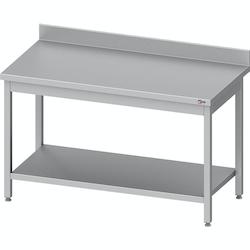Cleiton® - Table adossée en acier inoxydable avec étagère 2000x600x850 mm | Table de travail professionnelle en acier avec dosseret de 10 cm_0
