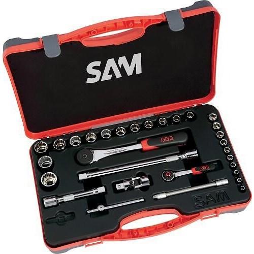 COFFRET MIXTE 1/4'' ET 1/2'' DOUILLES ET ACCESSOIRES - 30 PIÈCES SAM OUTILLAGE