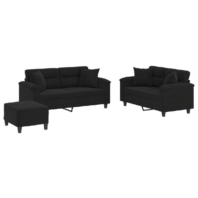 Ensemble de canapés 3 pcs avec coussins Noir Tissu microfibre Modèle Nervessa - 8721012073029_0