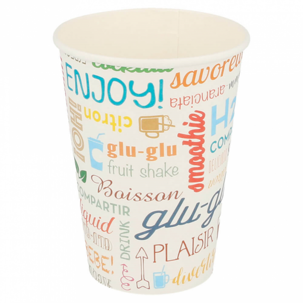 GOBELET EN CARTON 270 ML BLANC MOTIFS PAROLES MULTICOLORES - LOT DE 100 - AZ BOUTIQUE - GOBELET ÉCONOMIQUES
