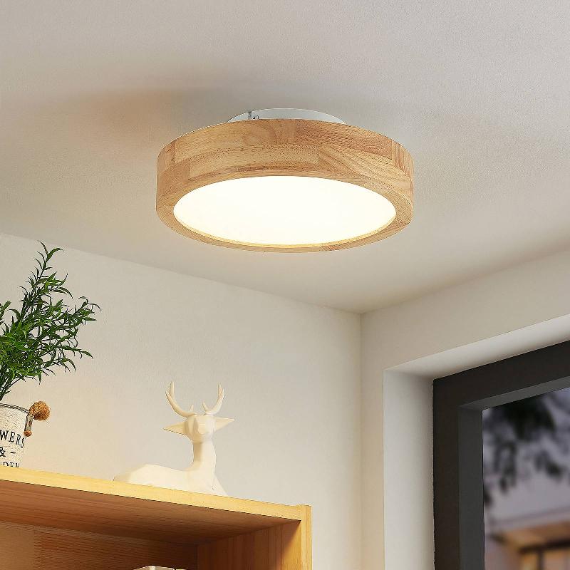 LINDBY PLAFONNIER LED LANIRA, Ø 30 CM, BOIS, TÉLÉCOMMANDE, CCT
