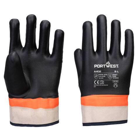 LOT DE 5 - PORTWEST A402 GANT PVC GRIP SANDY DOUBLE ENDUCTION NOIR/ORANGE - TAILLE XL