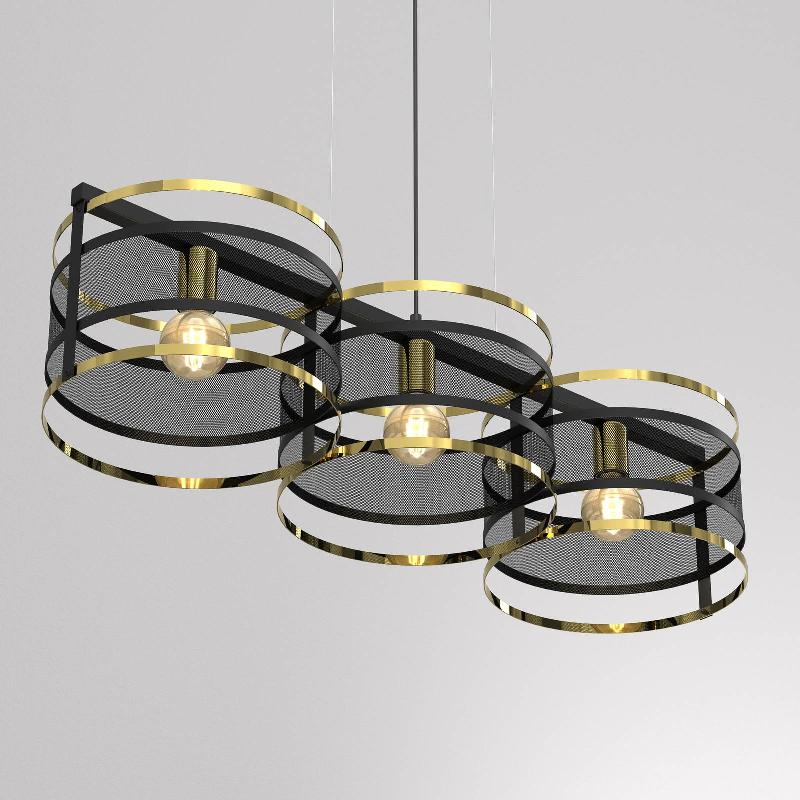 LUMINEX SUSPENSION LAVINIA, ANNEAUX DORÉS, À TROIS LAMPES