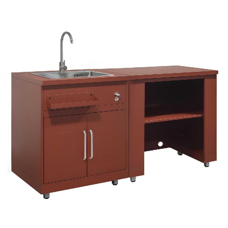 Oviala Business Oviala Cuisine d'extérieur 2 éléments avec évier en acier 96 x 170 x 66 cm brique - marron acier 115296_0