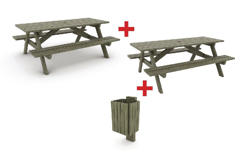 PACK 2 TABLES BATZ À POSER - 1 POUBELLE GROIX 40L AVEC PIED À SCELLER