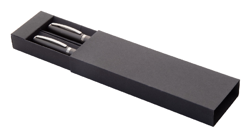 Parure stylo métal - Stylo roller et stylo bille en aluminium recyclé - Boîte cadeau en papier noir_0