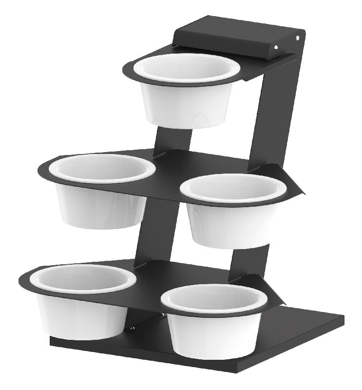 Présentoir à saladiers 2 en acier peint noir - CASSELIN CPS2R avec 5 saladiers porcelaine de 1,6L_0