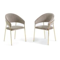 RATTATAN Lot de 2 chaises d’intérieur en velours, rembourrées, pieds en métal, design élégant pour salle à manger, cuisine, restaurants - Beig_0