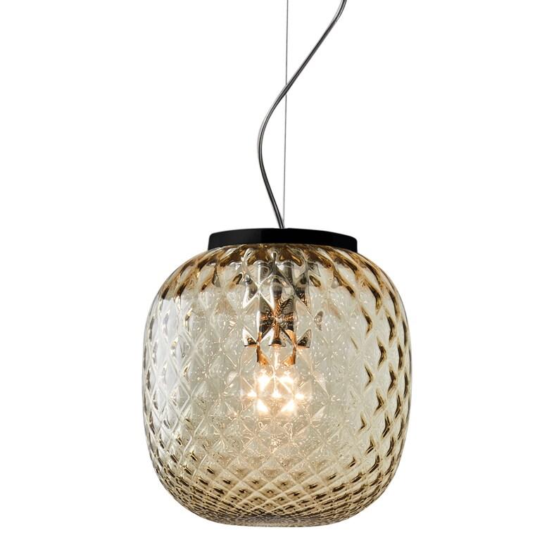 ROSSINI ILLUMINAZIONE Oban Suspension Noire Avec Verre Balloton Bronze E27 Ip20 - Lampe Design Elégante - Structure En Métal Et Verre Soufflé - bro_0