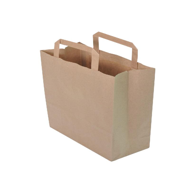 Sac NOVABAG Kraft Brun Poignées Plates - 18+8x22cm  - Haute Résistance 80g/m² - Spécial Vente à Emporter - VOLUME CHR Lot de 3200 - beige papier_0
