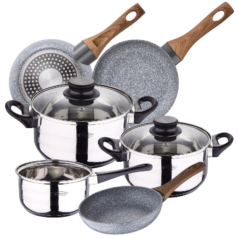 San Ignacio - Toledo - Batterie de cuisine 16/18/20 cm en acier inoxydable avec ensemble de poêles 18/20/22 cm en aluminium forgé compatible inducti_0