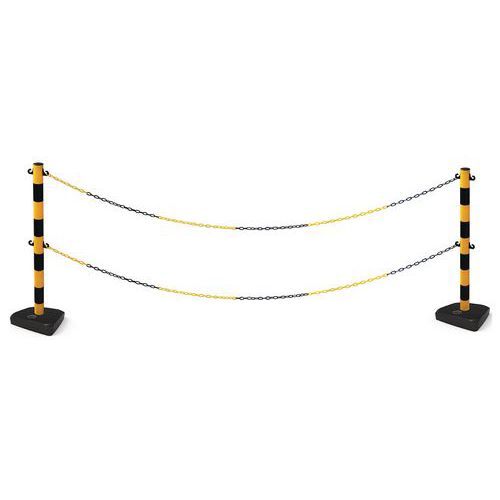 SET DE 2 POTEAUX JAUNE / NOIR + 2 SOCLES + 2 CHAÎNES DE 12M - MANUTAN EXPERT