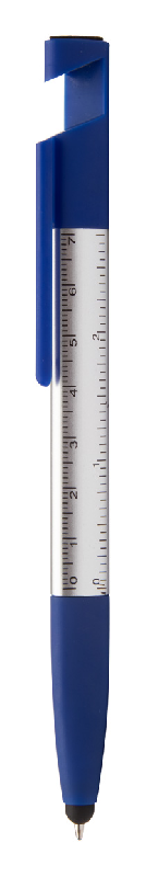 Stylo à bille stylet 5 en 1 - plastique - support téléphone, règle, nettoyant écran, tournevis - encre bleue_0